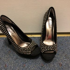 Candies rhinestone peep toe pumps